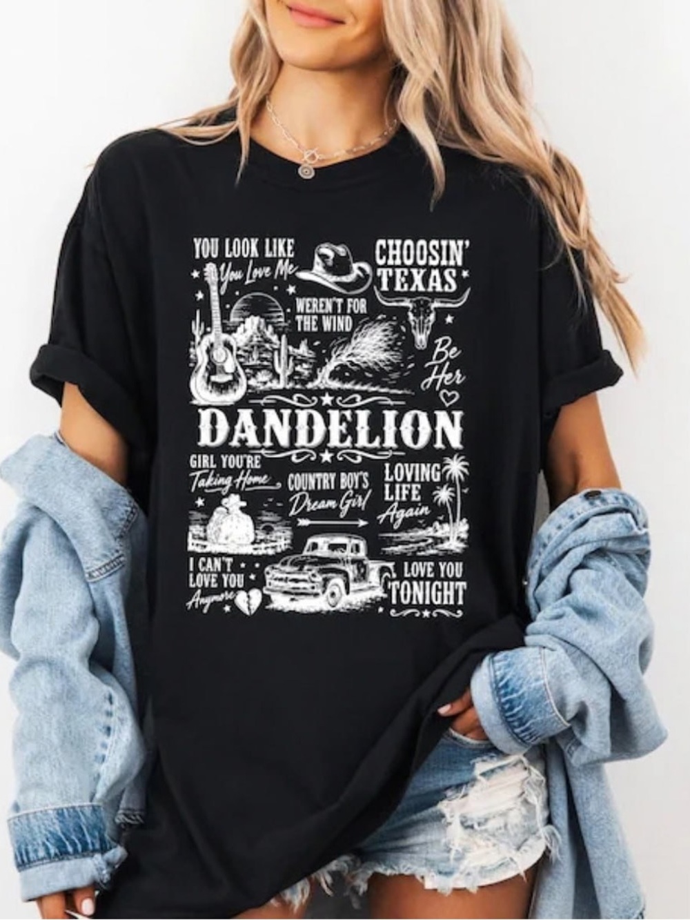Gildan Black Dandelion Graphic Tee, Classic Western Style